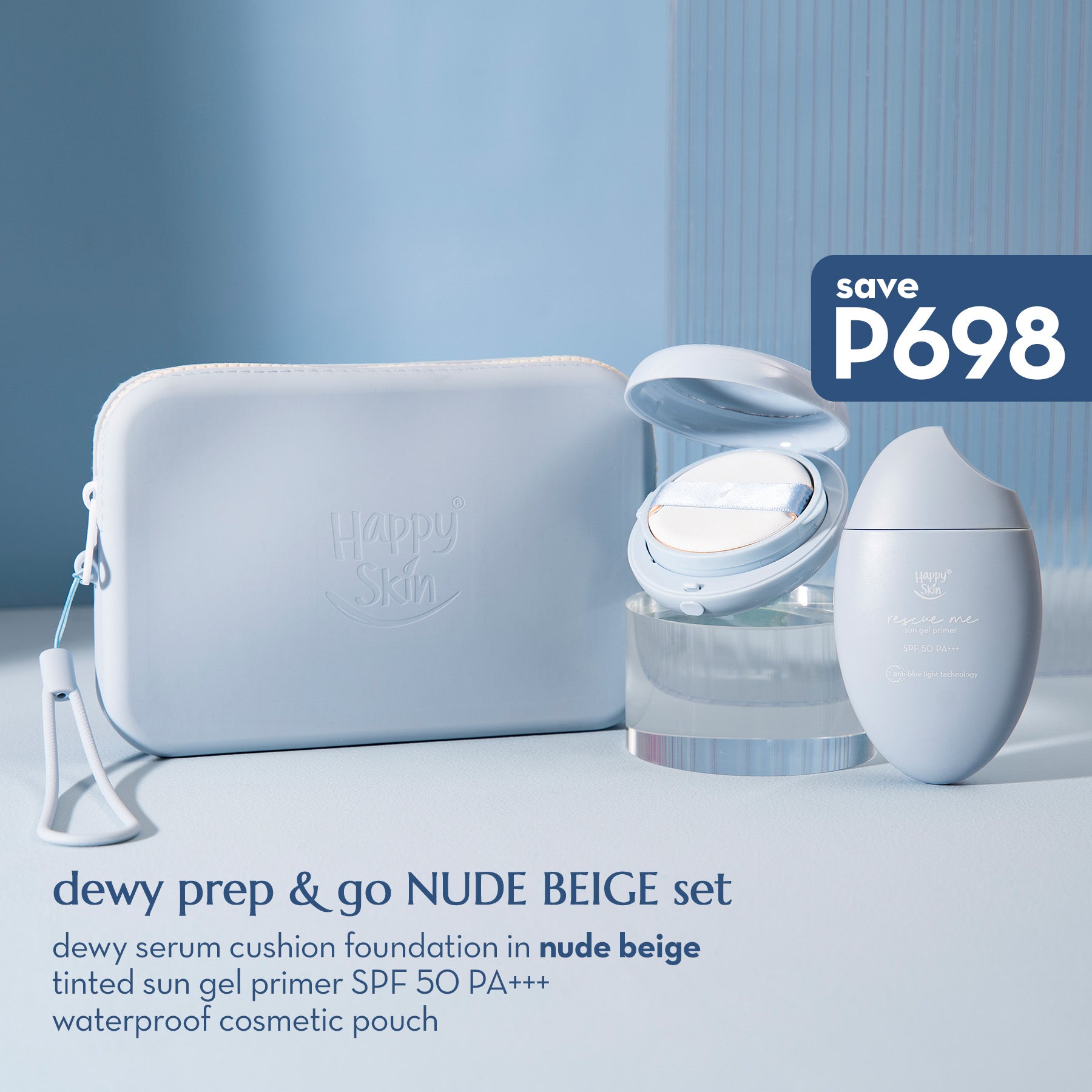 Happy Skin Dewy Prep & Go Set (Dewy Cushion + Tinted Sun Gel + Mini Bucket Bag)