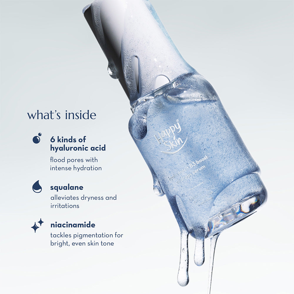 Happy Skin Hyaluronic Beginner's Set (Cleansing Gel + Hyaluronic Oil Drops Serum + Water Cream)