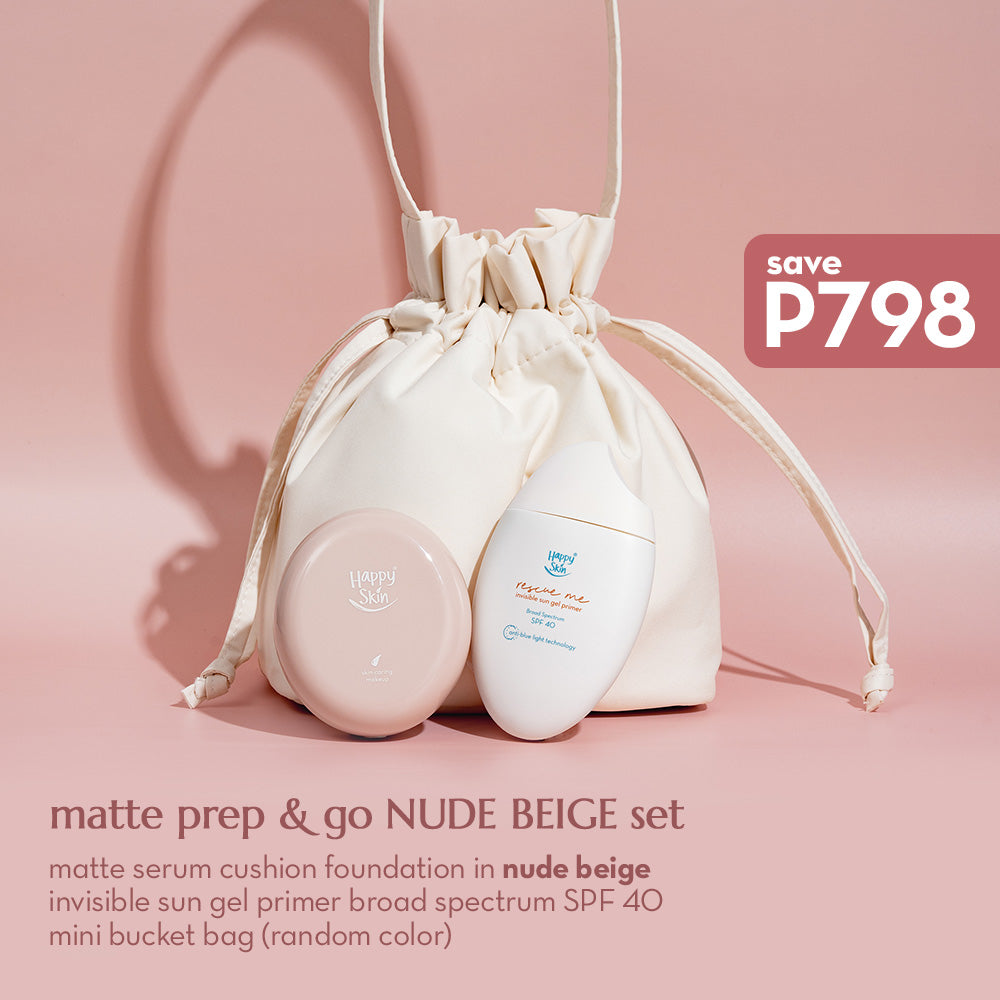 Happy Skin Matte Prep & Go Set (Matte Cushion + Invisible Sun Gel + Mini Bucket Bag)